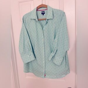 Talbots cotton button down shirt. Jade green spots. Size 2X